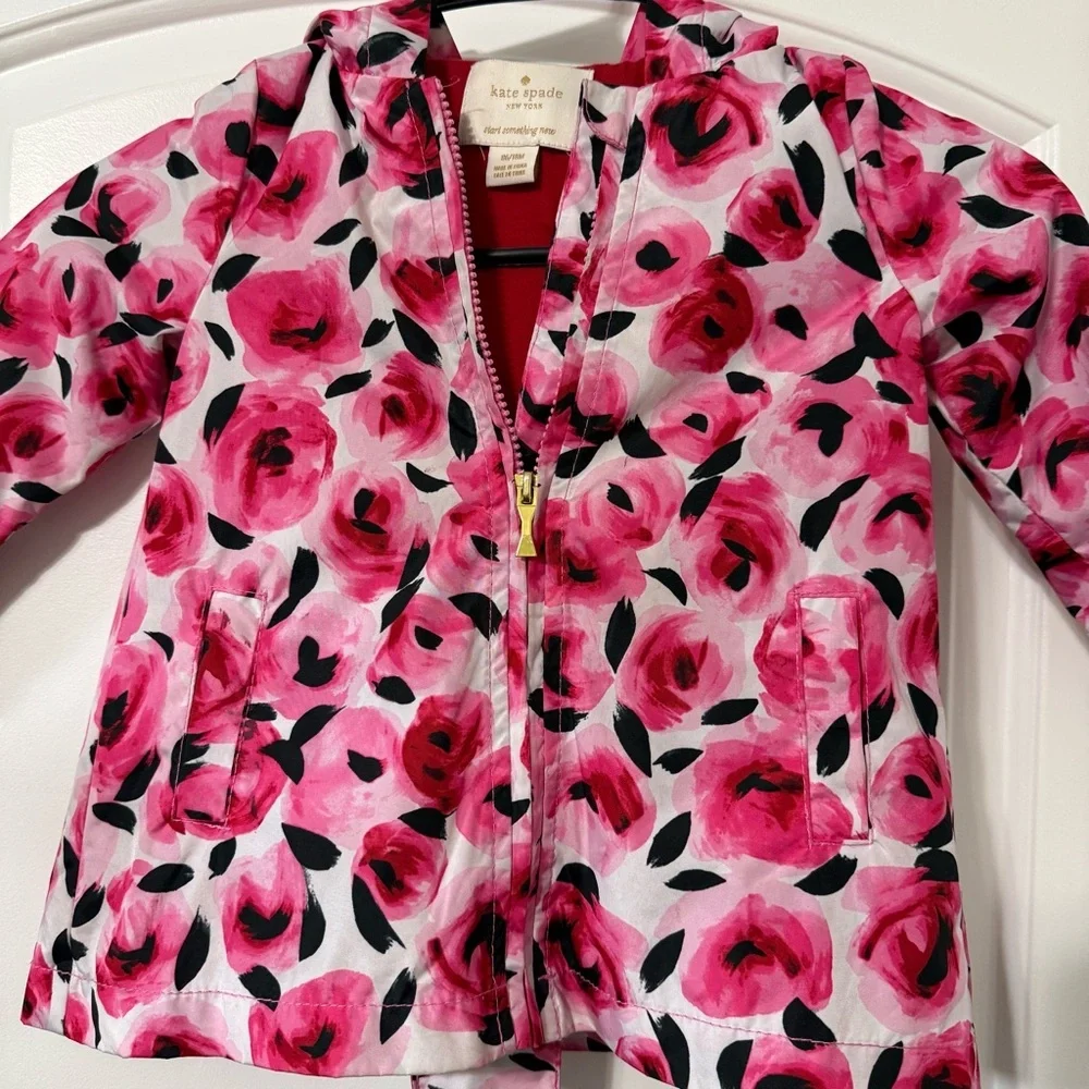 Kate Spade Rain Coat Toddler Girls Size 18 Months Rose Pink And Black Hooded